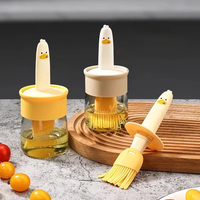Bouteille d'huile en verre monobloc anti-fuite avec pinceau de cuisson en silicone, pinceau à huile de qualité alimentaire pour la cuisson en cuisine