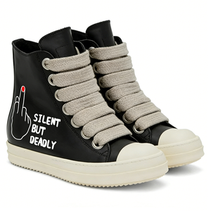 <span class=keywords><strong>Stivaletti</strong></span> <span class=keywords><strong>Donna</strong></span> alla Caviglia Neri con Stampa Serigrafica Personalizzata, Scarpe in PU di Lusso con Cerniera e <span class=keywords><strong>Lacci</strong></span> Jumbo, Modello Alto - Product Image 2