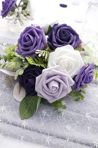 Flores Artificiales Estilo Europeo Floroom, 25 Piezas, Rosas de Espuma de Aspecto Real en Tonos Violeta y Morado Degradado, para Ramos de Boda DIY - Product Image 4