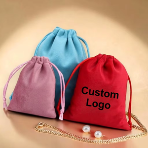 Pochette à cordon en velours lisse avec logo personnalisé, de haute qualité, pour bijoux, bracelet en jade, boucles d'oreilles, bibelots, anti-poussière - Product Image 2