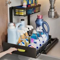 Dubbele laag metalen BPA-vrije, food grade onderkast organizer voor badkamer en keuken met uittrekbaar rek voor opbergruimte
