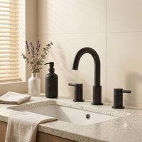 Grifo de lavabo de dos manijas, negro mate, de tres orificios, de 8 pulgadas de ancho, de latón, para proyecto hotelero
