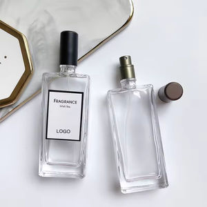 Flacon de parfum en verre portable de 50 ml, carré, imprimé sérigraphié, avec pompe pulvérisatrice, emballage séparé haut de gamme, pour huiles parfumées - Product Image 1