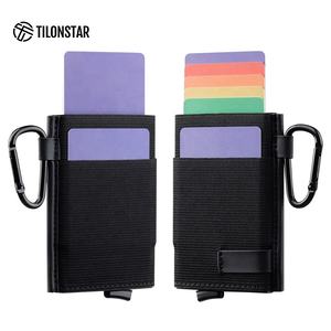 TILONSTAR TVC213 Boîtier en aluminium de qualité supérieure Conception de poche à élasticité élégante Porte-carte de crédit RFID Pop Up avec anneau Porte-clés - Product Image 6