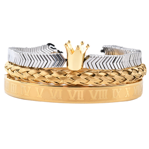 Ensemble de bracelets romains en acier inoxydable F302 pour hommes, <span class=keywords><strong>manchette</strong></span> en <span class=keywords><strong>macramé</strong></span> perlé personnalisée de luxe, breloque en perles gravées pour la mode masculine - Product Image 4