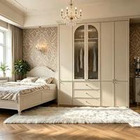 Guarda-Roupa Embutido em MDF Creme Personalizado com Penteadeira Integrada para Quarto Principal - Fornecimento Direto da Fábrica, Preço Competitivo