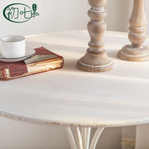 American Country Style Wrought Iron Side <b>Table</b> Round Wood Top Distressed Paint Console <b>Table</b> Living Room Coffee <b>Table</b> - Product Image 4