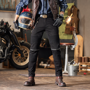 Pantalones de mezclilla ajustados elásticos negros para hombre, estilo motociclista, corte slim, tendencia urbana - Product Image 3