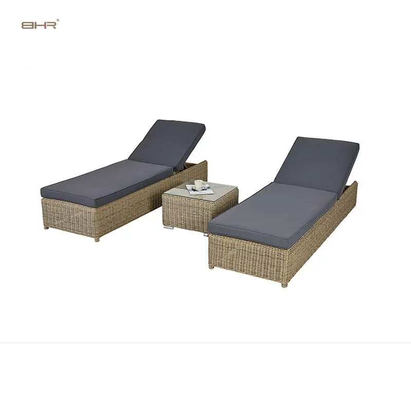 BHR Round Rattan Outdoor Sun Lounger Poolside Lounge Bed Pool Sunbed Lounger Chair