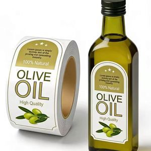 Rouleau d'étiquettes pour huile d'olive, autocollantes, rectangulaires, en papier écologique, pour emballage alimentaire, impression offset, noyau de 3 pouces - Product Image 1