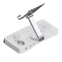 Station de charge sans fil magnétique 7-en-1 avec support pliable, veilleuse LED, réveil, charge rapide et sorties USB