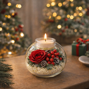 Decoración Festiva para el Hogar, Regalos de Flores Eternas para Ella, Pequeña Rosa Preservada con Vela Decorativa para Venta en Línea y Tiendas de Regalos - Product Image 1