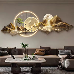 Arte moderna vista montagna e punta cervo fatto a mano a casa LED con orologio decorazione per soggiorno decorazione della parete - Product Image 6
