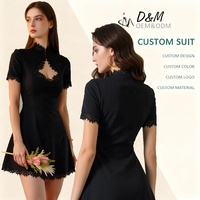 D&M OEM ODM Robe mini tendance pour femmes, design personnalisé, détail en dentelle, robe noire, fabricant pour les marques mondiales