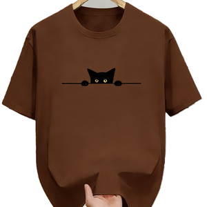 Kaos Grafis Mata Kucing Mengintip, Cetakan Kasual Minimalis Lucu untuk Pecinta Hewan Peliharaan, Nyaman, Lembut, dan Bernapas - Product Image 1