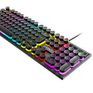 Teclado TWOLF T80 redondo com 104 teclas, teclado de jogo à prova d'água com luz de fundo USB arco-íris, novo produto