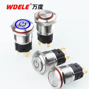 16mm high head power symbol with light Self-reset / self-holding 5 pin 1NO1NC Electrical Switch