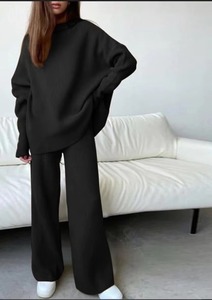 Completo Due Pezzi da Donna Traspirante, Maglione Invernale Spesso e Pantaloni a Gamba Larga, Pullover Oversize Casual - Product Image 3