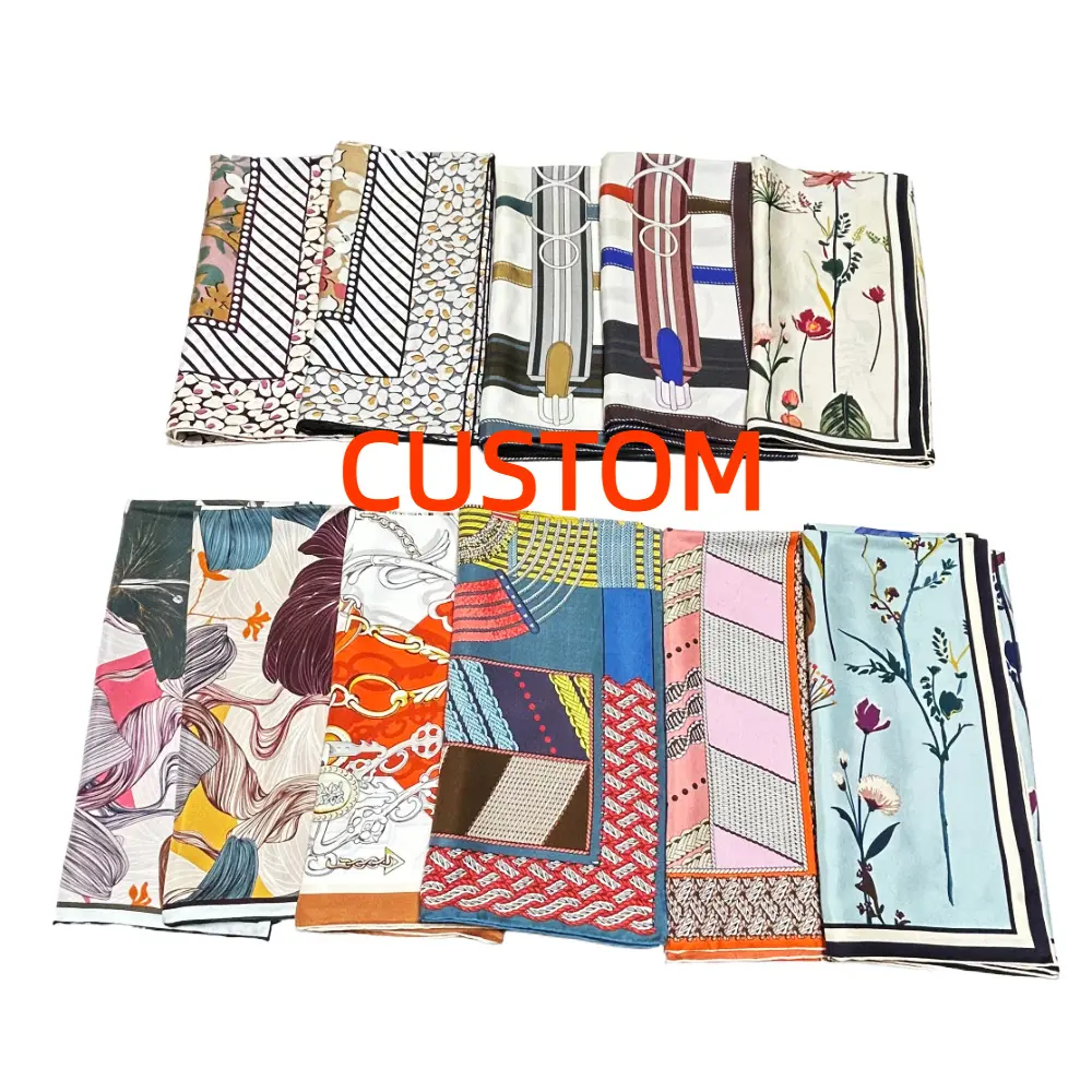 Fashion Scarf Custom Digital Print Hair Silk Scarves 100 Pure Silk Twill 90X90 Square Headscarf Printed Silk Scarf For Woman