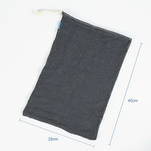 Toptan eko dostu kullanımlık örgü İpli pamuk siyah çamaşır torbası