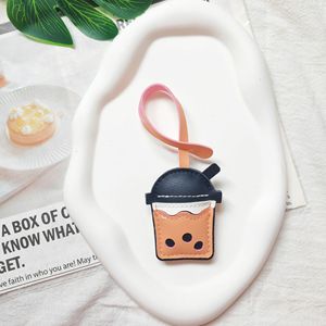 Double-Sided Adorable Bubble Tea PU Leather Pendant Keychain Cute Doll Design Custom Logo Option Promotional Use <strong>Car</strong> <strong>Key</strong> <strong>Ring</strong> - Product Image 5