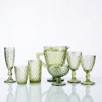 Verres à vin rétro en verre de 17 cm, motif diamant, capacité 320 ml, couleurs unies, logo personnalisé, pour mariage, décoratifs, fabriqués à la machine, vente en gros