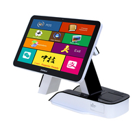 Sistema POS táctil comercial todo en uno con pantalla de visualización de cliente de impresora interna de escaneo de código QR móvil