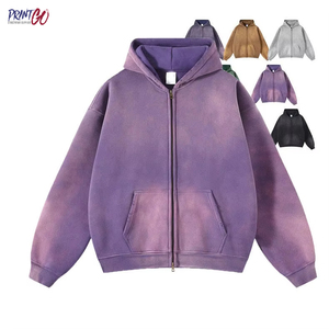 Tùy Chỉnh Mùa Thu Người Đàn Ông Của Quá Khổ Áo Nhà Sản Xuất Trống Đau Khổ Cổ Điển Zip-up Đá Mặt Trời Phai Rửa Axit In Kỹ Thuật Số - Product Image 1