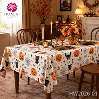 Nappe rectangulaire HuaLai 8ft x 10ft en polyester imprimée Halloween (citrouille, chat noir, toile d'araignée) pour fêtes et événements à domicile