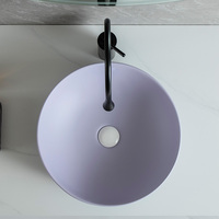Lavabo de salle de bain moderne en céramique, finition mate, de forme ronde, couleur lavande, pour la maison et l'hôtel