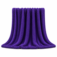 Plaid Jacquard Ultra Doux Violet Texturé Effet Popcorn Couleur Unie Luxe Minimaliste Couverture Moelleuse en Peluche pour Canapé et Lit Décoration