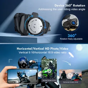 Q28 kamera video sepeda motor, headset kamera 1080P penyesuaian 360 derajat warna biru gigi