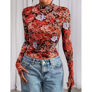 Chemisiers en maille à fleurs à manches longues taille unique pour femmes Pretttygarden, hauts d'automne 2025 pour une soirée en amoureux, chemises ajustées pour sortir - Product Image 5