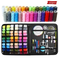 Kit de couture 131 pièces/sac avec fils, aiguilles, ciseaux, mètre ruban, boutons – Ensemble d'outils de couture portables pour le voyage, la broderie et le travail manuel