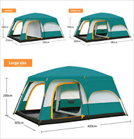 Tente de camping de luxe pour famille, deux chambres, un salon, imperméable, quatre saisons, double couche, camouflage, matériau Oxford 210T