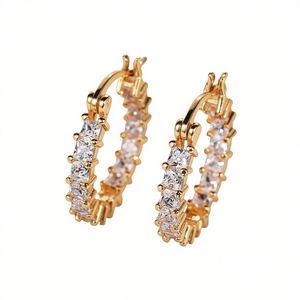 Orecchini a Cerchio E1017 in Oro con Cristalli e Strass, Lussuosi per Uso Quotidiano Femminile - Product Image 1