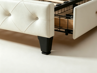 Lit élégant capitonné réglable avec tiroirs de rangement sous le lit, revêtement en cuir blanc, structure métallique, mobilier de chambre, sans sommier