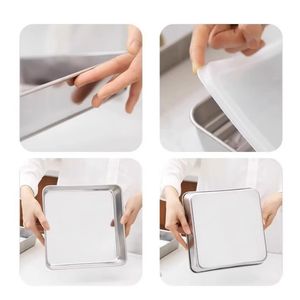 Bandeja Cuadrada <span class=keywords><strong>de</strong></span> <span class=keywords><strong>Acero</strong></span> <span class=keywords><strong>Inoxidable</strong></span> para Hornear y Servir, Apta para Horno, Galletas y Barbacoa, Apta para Lavavajillas - Product Image 4