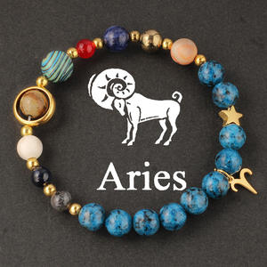 Pulsera de Piedras Naturales de Malaquita y Lapislázuli Azul con los Doce Signos del Zodiaco, Unisex, Regalo Moderno con Temática del Universo - Product Image 4