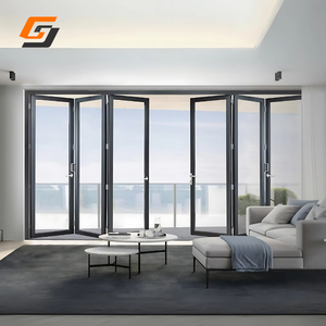 Porte pliante en verre avec cadre en aluminium moderne GS pour villa avec filet en nylon, porte intérieure pliante - Product Image 5