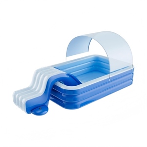 Grand abri solaire <span class=keywords><strong>gonflable</strong></span> en polyester à quatre chambres d'air, épaisseur 3 cm, pour piscine de jardin, <span class=keywords><strong>avec</strong></span> support de basketball et fonction de pulvérisation, idéal pour les activités familiales en extérieur - Product Image 1