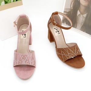 Nuovi Sandali da Donna con Tacco e Punta Tonda, Superficie in Camoscio e Decorazione in Strass, Scarpe Versatili da Donna con Tacco Alto per il Pendolarismo - Product Image 3