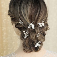 Épingles à cheveux de mariage en résine et en argile souple de style européen et américain Imitation perle feuille d'alliage 5 pièces un ensemble d'épingles à cheveux de mariée