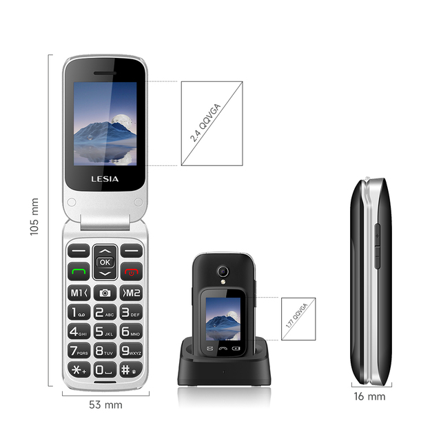 4G LTE Flip Feature Phone Dual Display Screen 2.4 Inch+1.77inch Elder Filp Mobile Phone Senior Feature Phone