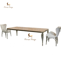 Meubles de salle à manger, ensemble de table à manger moderne de luxe, structure en acier inoxydable, table à manger rectangulaire en marbre
