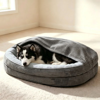 Lit pour chien en peluche douce en laine, type grotte, avec housse à capuche enveloppante et chaude, confortable, antidérapant, lavable, taille XL pour chiens de taille moyenne/grande