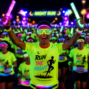 T-shirt sportiva personalizzata Glow 5k Event Night Glow Race 2026 per maratona, in poliestere, luminosa a LED per corsa notturna - Product Image 1