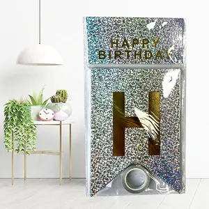 New Latte Party Decoration Laser Birthday Banner Happy Birthday Gold Stamping Letter Fishtail Hanging Flag