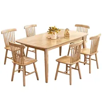 Table à manger rectangulaire en bois massif, 4 chaises, design moderne, offre spéciale