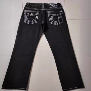 Jeans délavés style américain pour le commerce électronique transfrontalier, coupe droite, taille mi-haute, avec motif <span class=keywords><strong>Bouddha</strong></span> religieux en fil épais blanc - Product Image 3